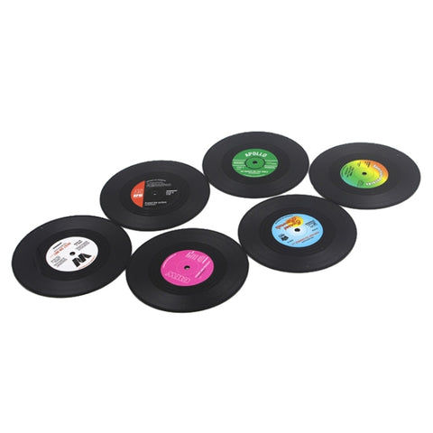 Set di 6 sottobicchieri retrò in vinile nero per casa e tavola -
