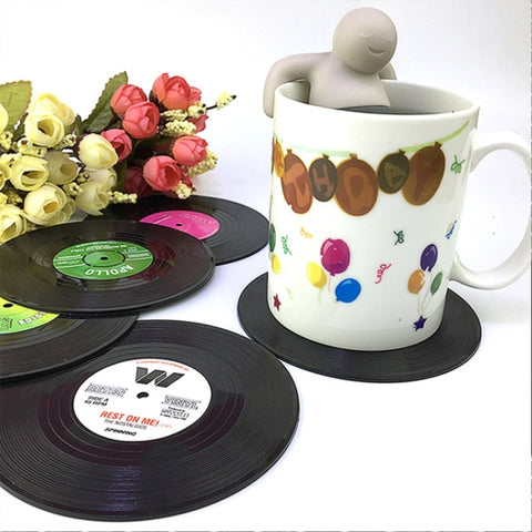 Set di 6 sottobicchieri retrò in vinile nero per casa e tavola -