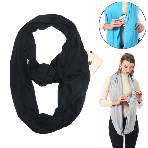 Sciarpe da donna con tasca con cerniera e passante per sciarpa invernale solida Infinity