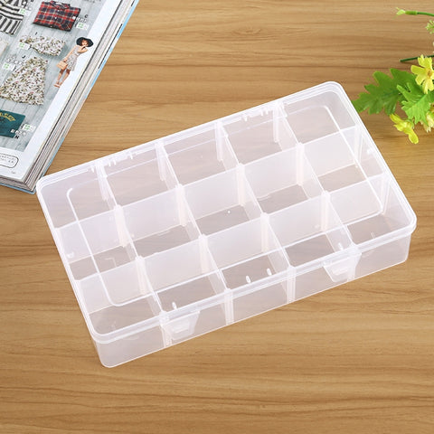 Organizzatore di scatole di plastica con scomparto a griglia rimovibile per gioielli, orecchini, ganci da pesca, piccoli accessori, dimensioni: grande, 15 slot, 15 Slots