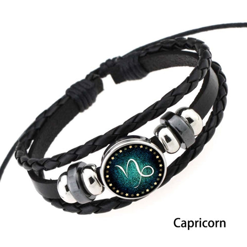 Bracciale europeo e americano lavorato a mano con perline retrò fai da te Bracciale costellazione in pelle punk moda, Capricorn, Leo, Libra, Gemini, Taurus, Aquarius, Sagittarius, Pisces, Cancer, Aries, Scorpion, Virgo