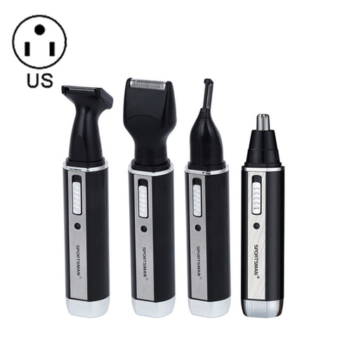 SPORTSMAN Tagliacapelli ricaricabile per orecchie e naso quattro in uno Rasoio elettrico Barba Viso Sopracciglia Tagliacapelli per uomo, Spina americana (Nero, 110 V), US Plug