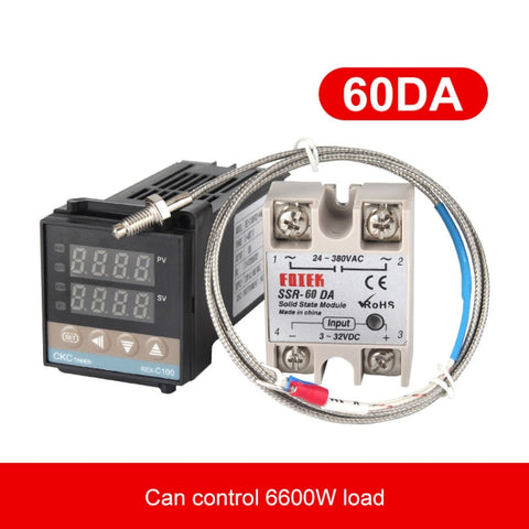 Termostato REX-C100 + termocoppia + kit di controllo intelligente della temperatura con modulo a stato solido SSR-60 DA, 60DA