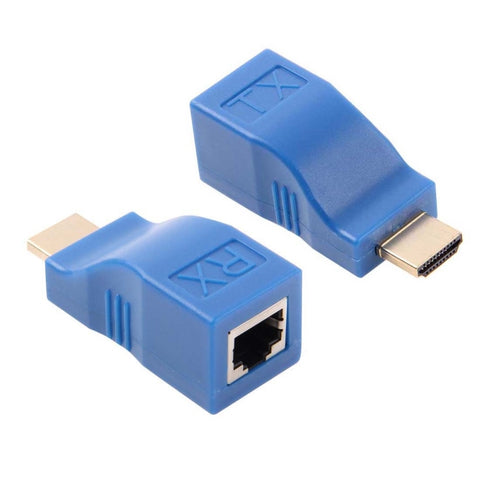 Adattatore extender da HDMI a RJ45 (ricevitore e trasmettitore) con cavo Cat-5e/6, distanza di trasmissione: 30 m, Single RJ45 Blue