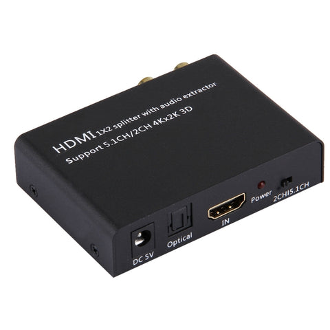 Répartiteur HDMI 1x2 avec amplificateur audio, prise en charge 5.1CH/2CH, 4Kx2K, 3D, 4Kx2K avec extracteur audio