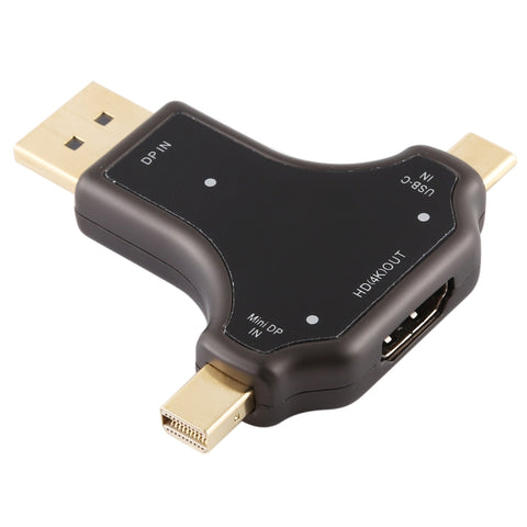 Adattatore DisplayPort D63A + Mini DP + UCB-C / Type-C maschio a HDMI femmina 3 in 1, D63A
