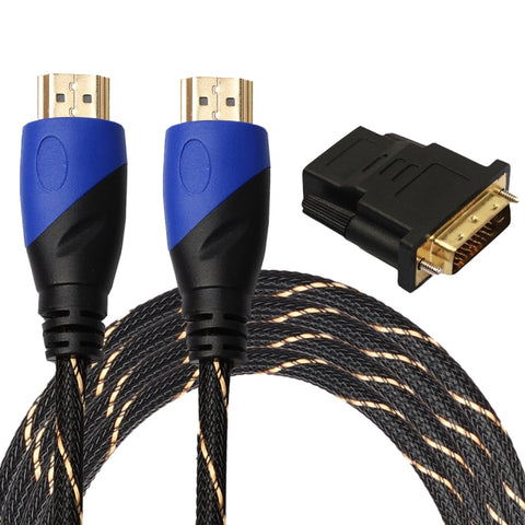Cavo adattatore per connettore audio video HDMI maschio a HDMI maschio da 3 m HDMI 1.4 versione 1080P intrecciato blu testa nera con set di adattatori DVI, 3m with DVI Adapter