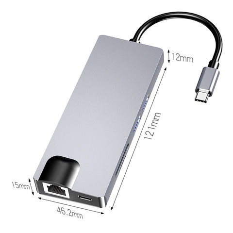 HW-TC12 Adaptateur HUB d'extension multifonctionnel 8 en 1 Type-C / USB-C Lecteur de hub HDMI / VGA + fiche réseau