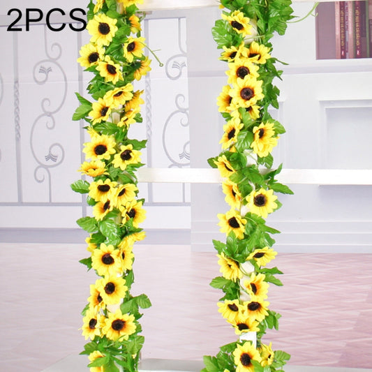 2 pezzi di decorazione per finestra da parete con sfondo interno in fiore artificiale di girasole, lunghezza: 2,6 m, Sunflower Flower - Novalix Store
