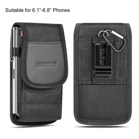 HAWEEL Custodia da trasporto con clip da cintura per telefono in tessuto di nylon da 6,1-6,8 pollici con slot per schede, Vertical 6.1-6.8 inch