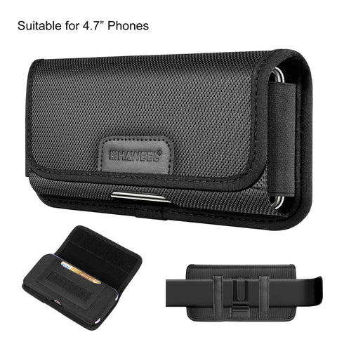 HAWEEL Custodia da trasporto orizzontale con clip da cintura per telefono in tessuto di nylon da 4,7 pollici con slot per schede, Horizontal 4.7 inch