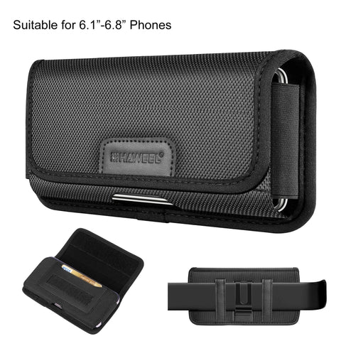 HAWEEL Custodia da trasporto orizzontale con clip da cintura per telefono in tessuto di nylon da 6,1-6,8 pollici con slot per schede, Horizontal 6.1-6.8 inch