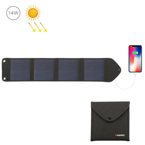 HAWEEL 14W 5V 2.4A Caricatore solare pieghevole portable Borsa pieghevole ricaricabile de viaggio all'aperto con 4 panneaux solari e porta USB, Taglia: S, 14W