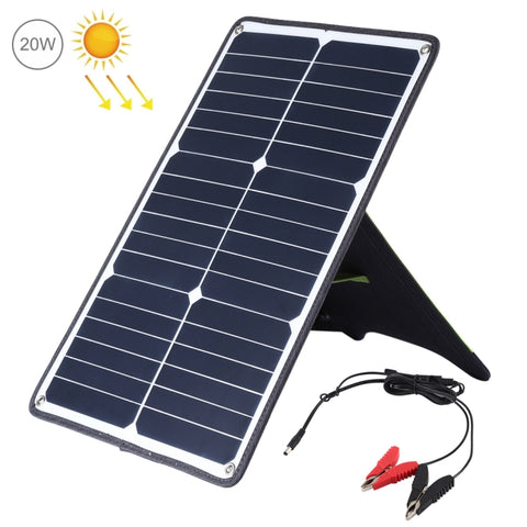 HAWEEL Chargeur de panneau solaire portable en silicium monocristallin de 20 W, avec port USB et support et clip Tiger, support QC3.0 et AFC
