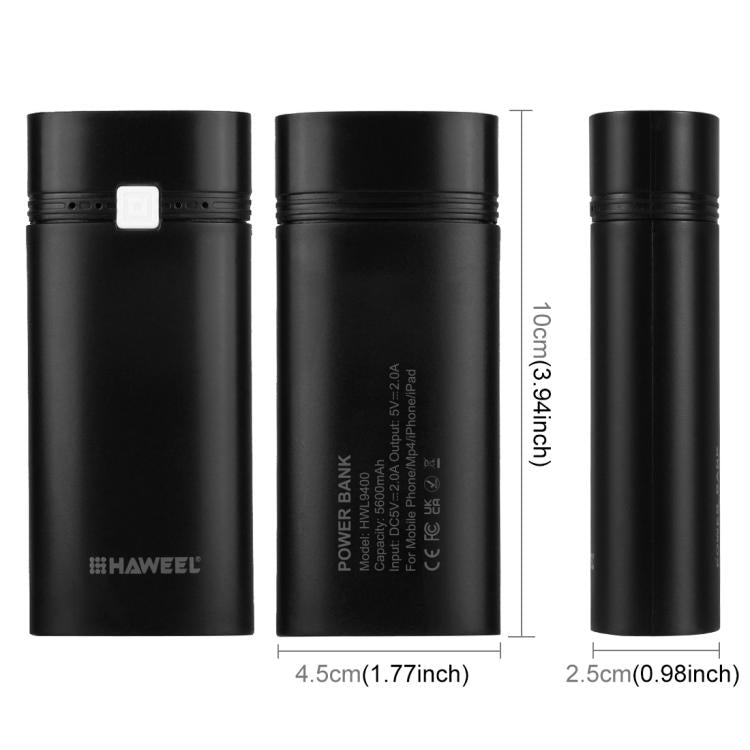 HAWEEL DIY 2x 18650 Battery (Not Included) 5600mAh Power Bank Shell Box with USB Output & Indicator, DIY 2 Batteries(Black), DIY 2 Batteries(White)