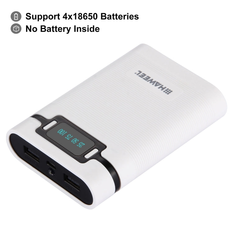 HAWEEL DIY 4 x 18650 Battery (Not Included) 10000mAh Power Bank Shell Box with 2 x USB Output & Display for iPhone, Galaxy, Sony, HTC, Google, Huawei, X...
