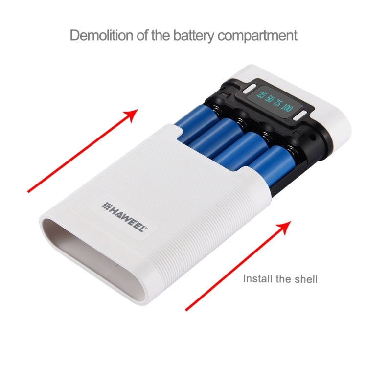 HAWEEL DIY 4 x 18650 Battery (Not Included) 10000mAh Power Bank Shell Box with 2 x USB Output & Display for iPhone, Galaxy, Sony, HTC, Google, Huawei, X...