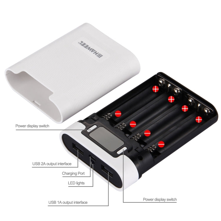 HAWEEL DIY 4 x 18650 Battery (Not Included) 10000mAh Power Bank Shell Box with 2 x USB Output & Display for iPhone, Galaxy, Sony, HTC, Google, Huawei, X...