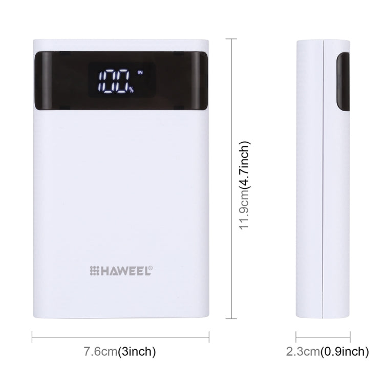 HAWEEL DIY 4x 18650 Battery (Not Included) 12000mAh Dual-way QC Charger Power Bank Shell Box with 2x USB Output & Display,  Support QC 2.0 / QC 3.0 / FC...