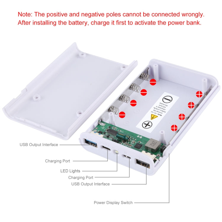 HAWEEL DIY 4x 18650 Battery (Not Included) 12000mAh Dual-way QC Charger Power Bank Shell Box with 2x USB Output & Display,  Support QC 2.0 / QC 3.0 / FC...