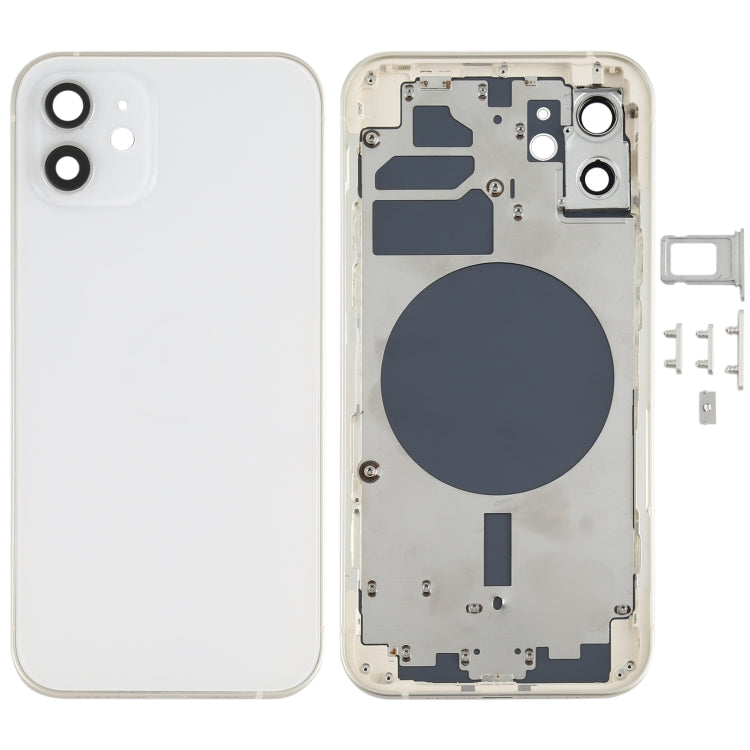 Back Housing Cover with SIM Card Tray & Side  Keys & Camera Lens for iPhone 12(White), For iPhone 12(with SIM Card Tray), For iPhone 12(with Card Tray) ...