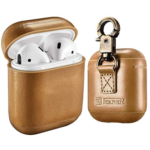 ICARER Custodia protettiva per scatola di ricarica per auricolari wireless anti-smarrimento in pelle di vacchetta per Apple AirPods 1/2, con chiusura, with Clasp Khaki, with Clasp Red, with Clasp Brown, with Clasp Black)