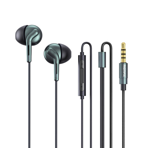 REMAX RM-595 Auricolare musicale in metallo stereo a doppia azione con perno dorato da 3,5 mm con controllo via cavo + microfono, supporto vivavoce