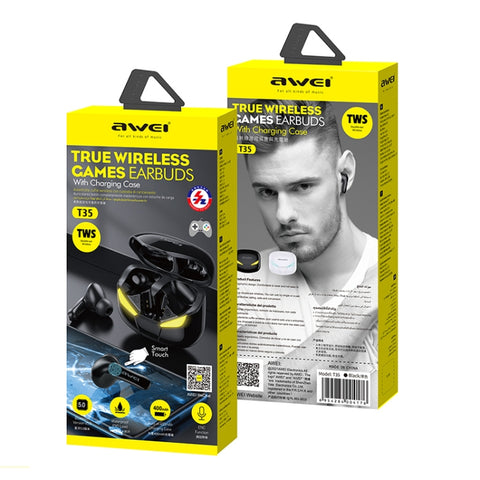 awei T35 Bluetooth V5.0 Ture Gioco sportivo wireless Auricolare TWS impermeabile Dual Mode IPX5 con custodia di ricarica