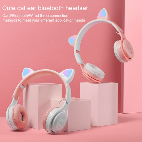M6 Orecchie di gatto luminose Auricolare Bluetooth pieghevole in puro colore con jack da 3,5 mm e slot per schede TF, Pure-color Black, Pure-color Pink, Pure-color Blue, Pure-color White