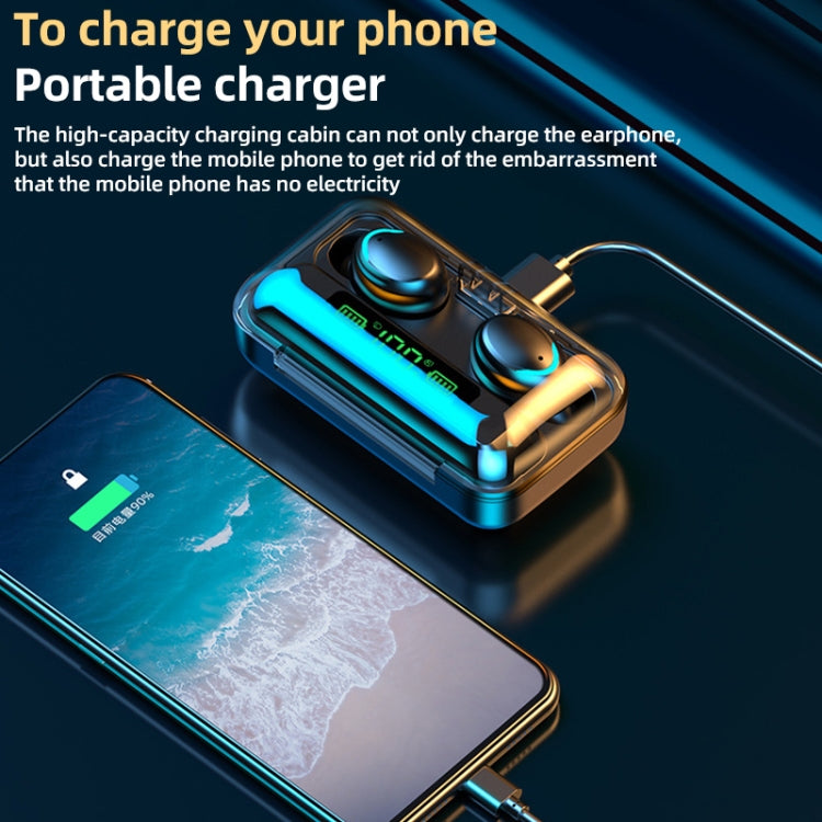 F9-5C Macaron Series Four-bar Breathing Light + Digital Display Noise Reduction Bluetooth Earphone, F9-5C Macaron Four-bar Light Dark Blue              ...