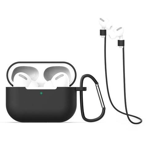 Per AirPods Pro 3 in 1 custodia protettiva per auricolari in silicone + gancio + set di corde anti-smarrimento