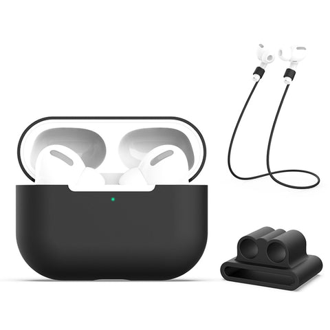 Per AirPods Pro 3 in 1 Custodia protettiva per auricolari in silicone + Fibbia per auricolari + Set di corde anti-smarrimento