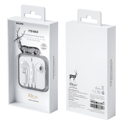 Auricolare cablato stereo HIFI in-ear a 8 pin serie WK Y19 MAX iDeal, lunghezza: 1,2 m, Y19 MAX