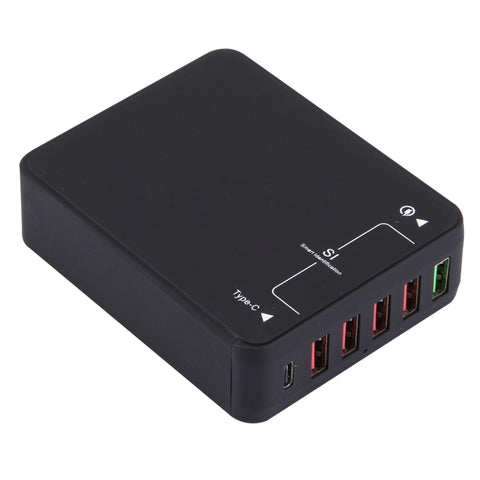 Q8118 1 Quick Charge 3.0 + 4 Smart Identification USB + 1 Chargeur USB de table USB-C / Type-C 3.1
