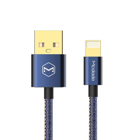 Mcdodo CA-1730 1,2 m 2,4 A Réversible à 8 broches et USB Denim Cover Giacca en TPE Cavo di ricarica per sincronizzazione dati avec testa en aluminium aerodinamico pour iPhone, iPad (Denim Blue)