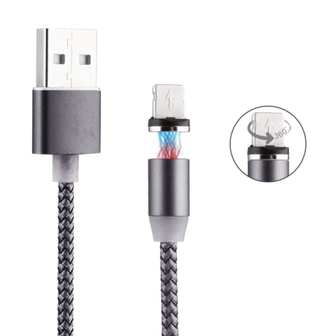Cavo di ricarica magnetico stile tessuto con rotazione di 360 gradi da 8 pin a USB 2.0 con indicatore LED, lunghezza cavo: 1 m