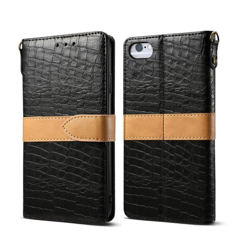 Custodia in pelle a vibrazione orizzontale PU con trama in coccodrillo color giunzione per iPhone 6 / 6s, con portafoglio, supporto, slot per carte e cordino, For iPhone 6 / 6s