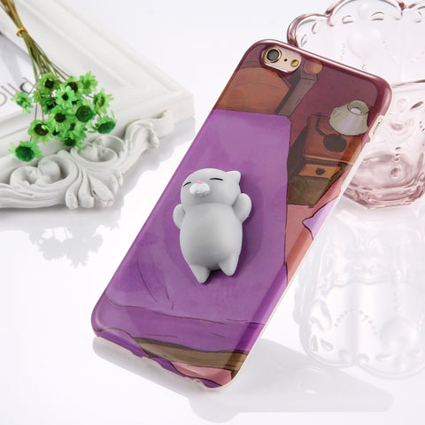 Per iPhone 6 Plus e 6s Plus 3D Lovely Cat Pattern Squeeze Relief IMD Lavorazione Squishy Custodia protettiva protettiva antigoccia, For 6P & 6sP