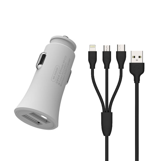 caricatore-da-auto-doppio-usb-wk-wp-c13-warpath-da-24-a-con-cavo-dati-da-usb-a-8-pin-micro-usb-tipo-c-wp-c13-with-cable-white-wp-c13-with-cable-black - immagine 1