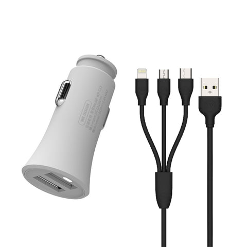 Caricabatterie da auto doppio USB WK WP-C13 Warpath da 2,4 A con cavo dati da USB a 8 pin / Micro USB / Tipo C, WP-C13 con cavo (bianco), WP-C13 con cavo (nero)