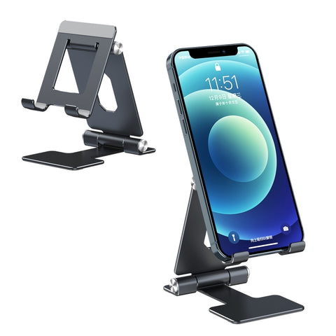 Supporto per telefono cellulare pieghevole portatile a forma di I R-JUST SJ13 in lega di alluminio, (Nero)