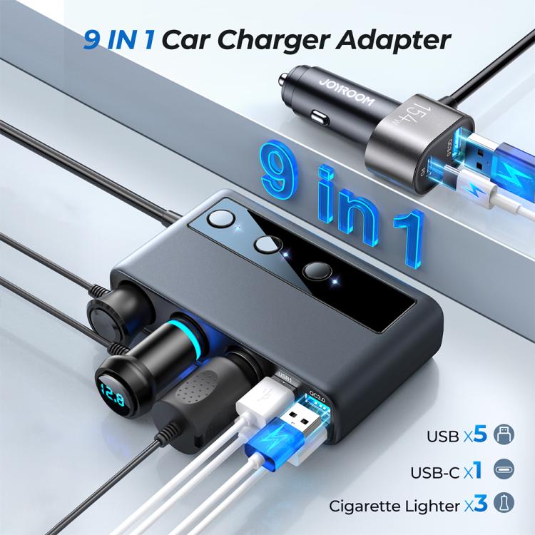 JOYROOM JR-CL06 9-in-1 210W Car Charger with Digital Display