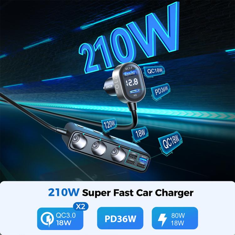 JOYROOM JR-CL06 9-in-1 210W Car Charger with Digital Display