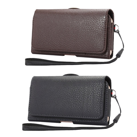 Custodia/marsupio universale in pelle PU con texture litchi verticale ribaltabile trasversalmente con stecca posteriore e slot per carte e cordino da 15 cm per iPhone 8 e 7 e 6s e 6, Galaxy SIV e SIII, Xiaomi Redmi 3 e 3X, dimensioni: 14,3 x 7,5 x 1,5 cm