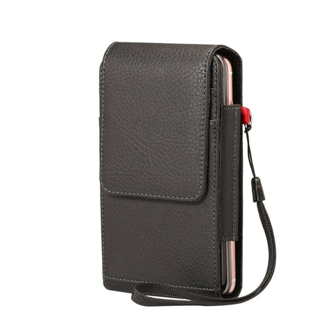 Custodia / marsupio in pelle PU universale con texture litchi verticale ribaltabile verticale con reticolo con stecca posteriore, slot per schede e cordino per iPhone 8 Plus e 7 Plus, Galaxy Note 8 / S8 Plus / S9+, Huawei Mate 8
