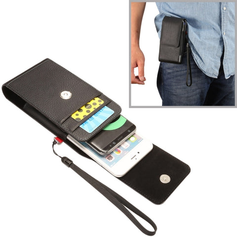 Custodia / marsupio in pelle PU universale con texture litchi verticale ribaltabile verticale con reticolo con stecca posteriore, slot per schede e cordino per iPhone 8 Plus e 7 Plus, Galaxy Note 8 / S8 Plus / S9+, Huawei Mate 8