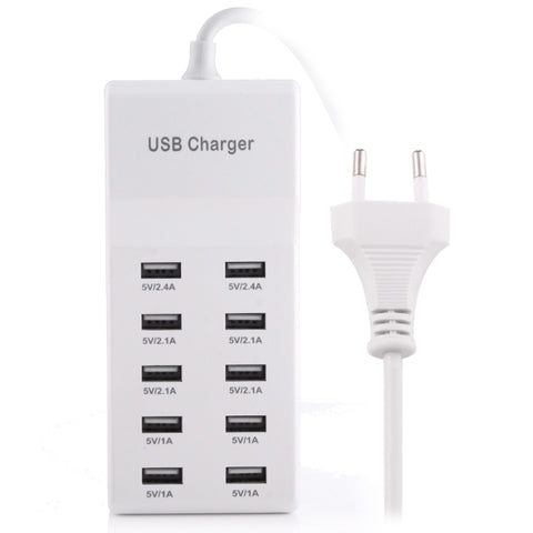 Adattatore per caricabatterie USB a 10 porte 5 V 2,4 A/2,1 A/1 A, presa europea