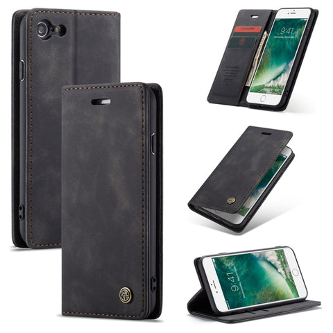 CaseMe-013 Custodia in pelle multifunzionale retro satinata con chiusura orizzontale per iPhone 7/8, con slot per schede, supporto e portafoglio, For iPhone 7 / 8