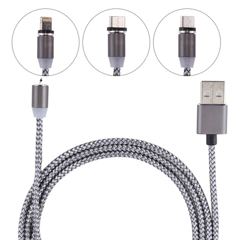 Cavo di ricarica per sincronizzazione dati intrecciato da USB-C / Type-C a USB da 1,05 m a 8 pin + Micro USB con indicatore LED