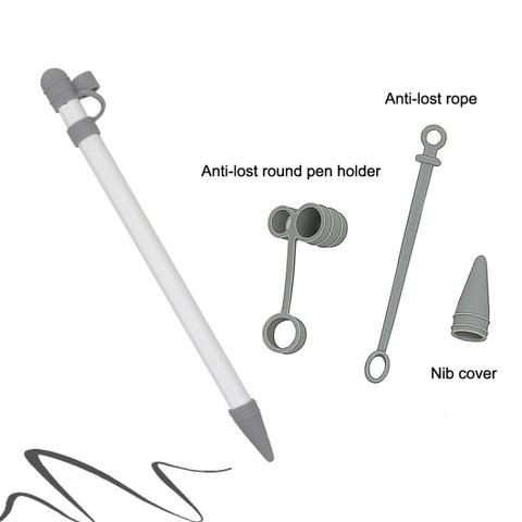 Custodia protettiva en silicone 3 en 1 + penna per ritocco + custodia con pennino per Apple Pencil, Blanc, Gris